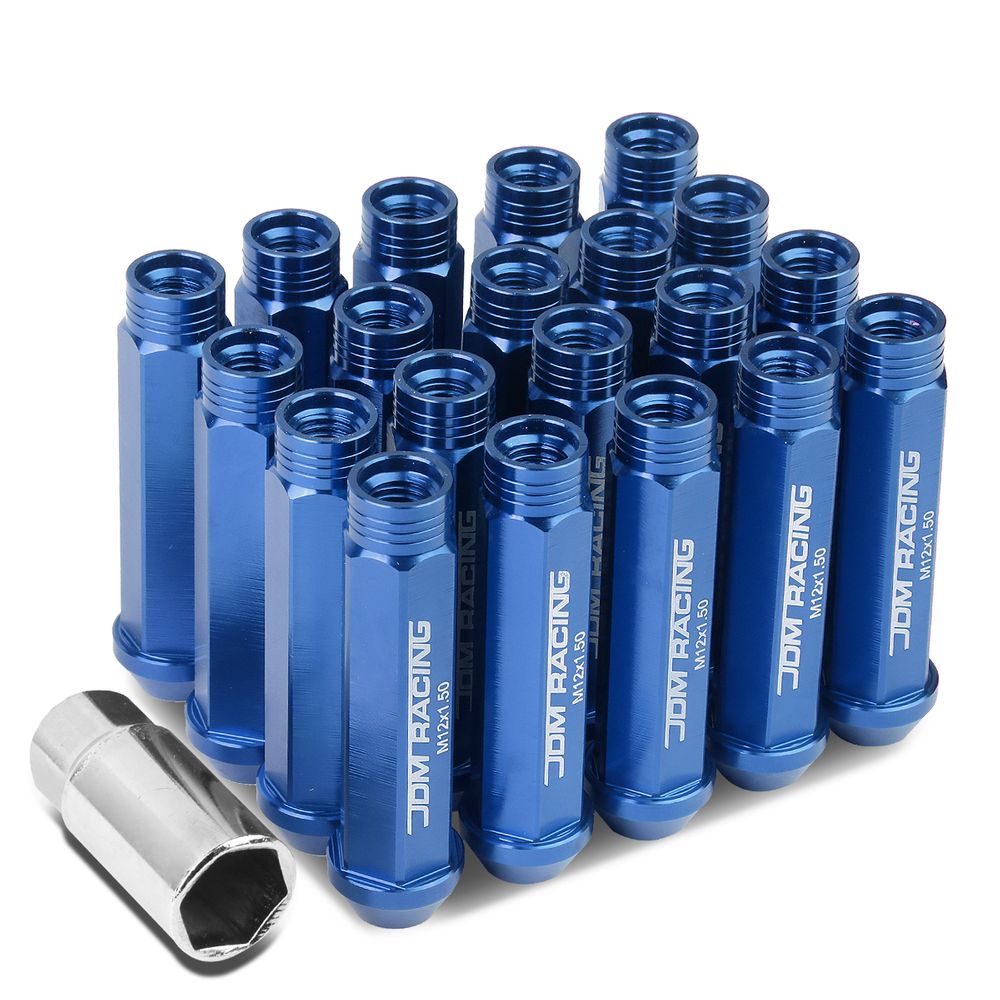 M12 x 1.5 Open End 20Piece Aluminum Alloy Wheel Lug Nuts + Deep Drive Extension Blue