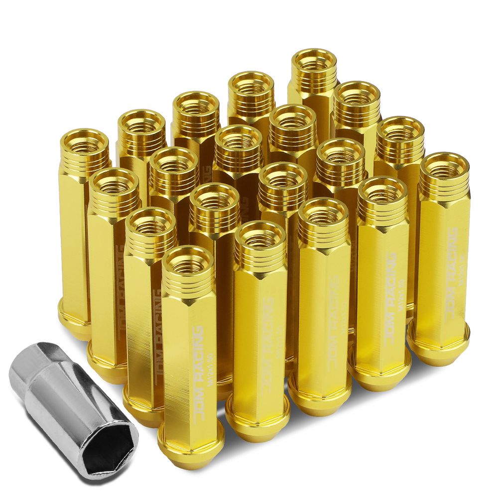 M12 x 1.5 Open End 20Piece Aluminum Alloy Wheel Lug Nuts + Deep Drive Extension Gold