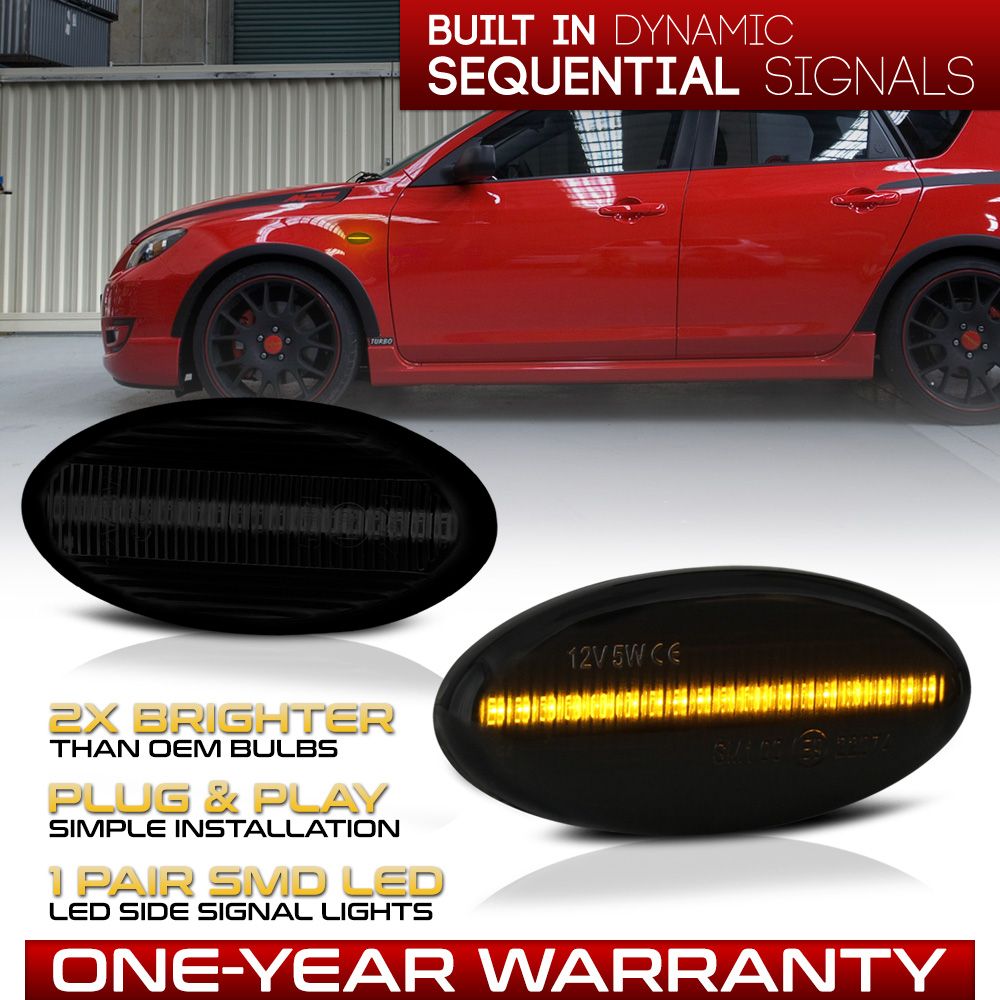 Mazda 2/3/5/MPV Sequential Signal LED Side Marker Lights Smoked Lens