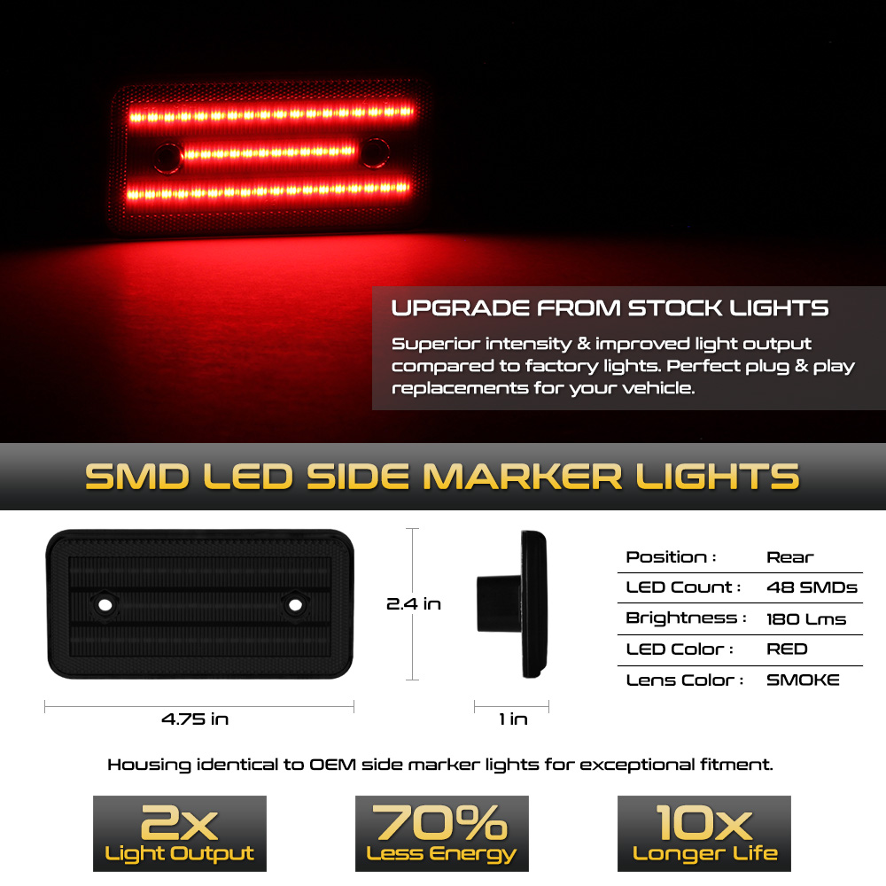 4-Pack Smoked LED Side Marker Lights For 2020-2024 GMC Sierra 2500/3500 - Amber, Plug & Play