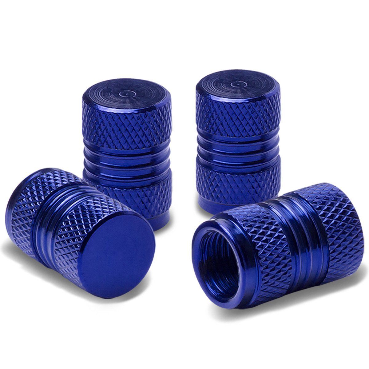 Meshed Style Polished Aluminum Tire Valve Stem Cap (Pack of 4) Blue
