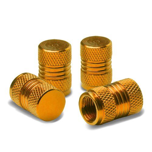 Meshed Style Polished Aluminum Tire Valve Stem Cap (Pack of 4) Gold