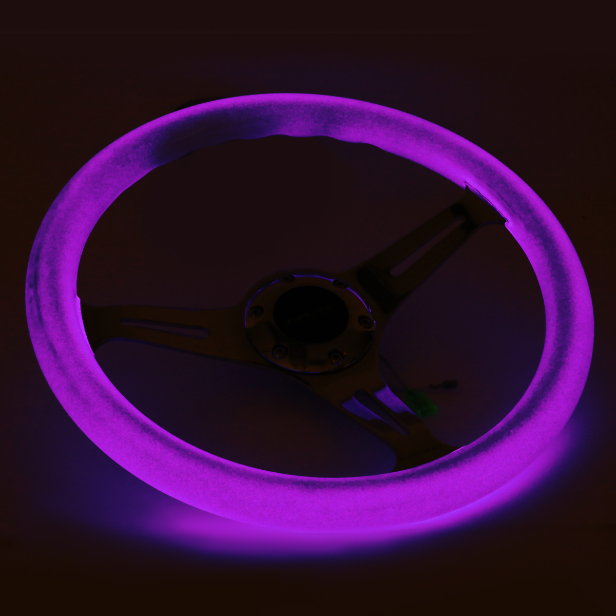 NRG 35Cm Glow In Dark Wood Grain Grip Chrome Spoke Steering Wheel W