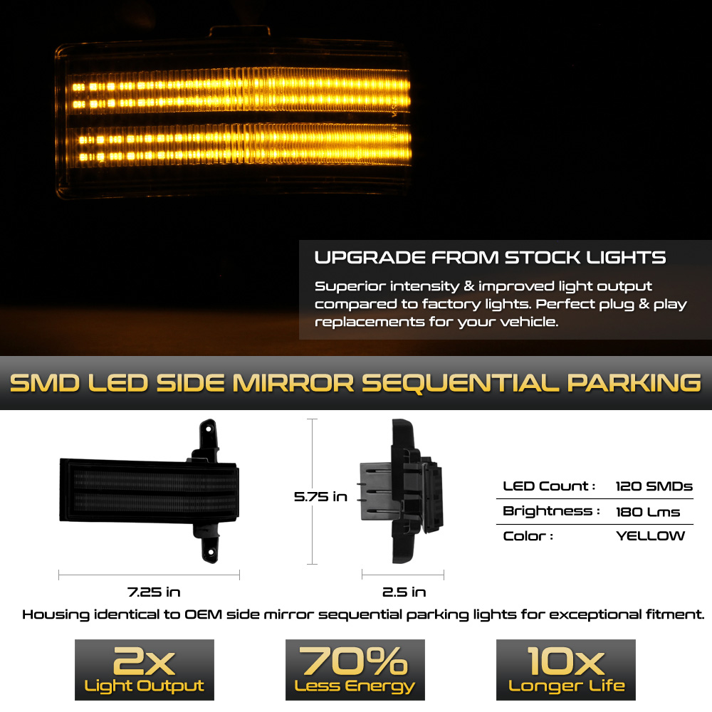 Sequential Signal Amber LED Side Mirror Light LACMIRCS14V2LEDSEQSM