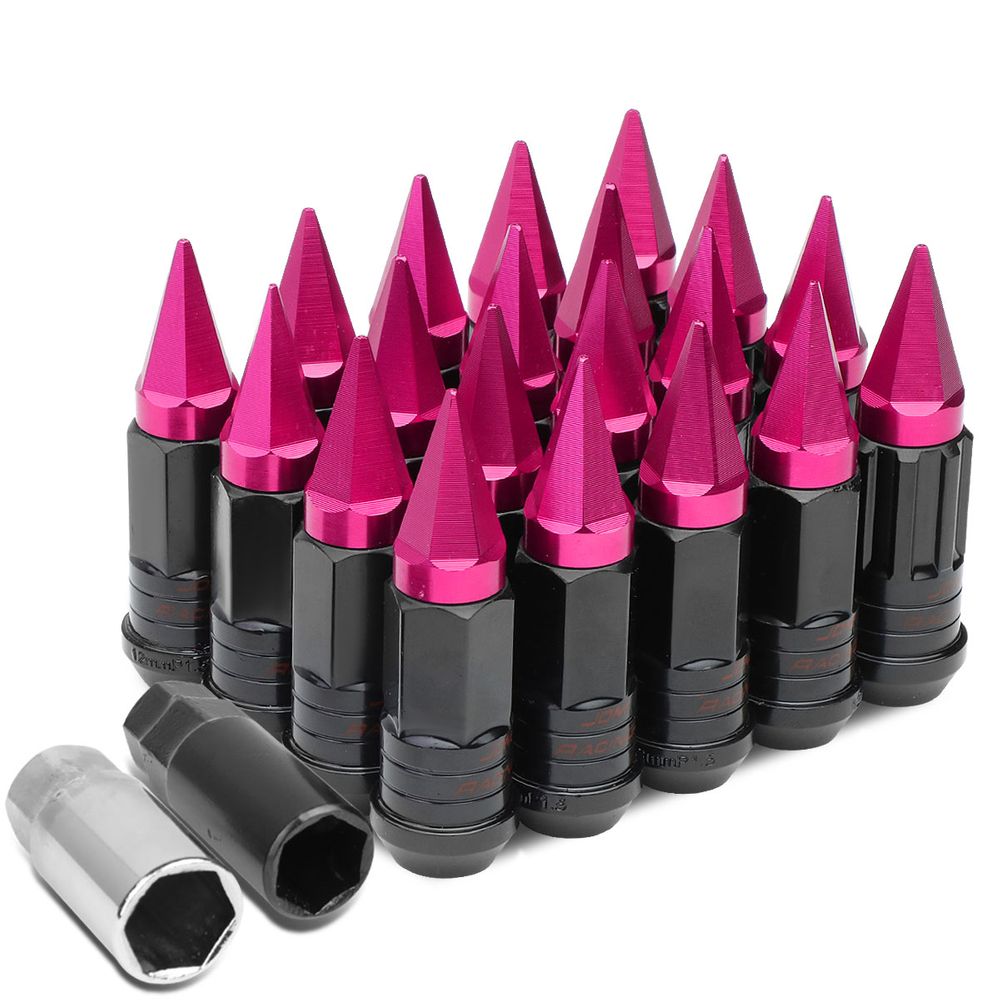 Spiky Cap Pink Steel Spline Style Lug Nuts x16 M12X1.5 22MMx75MM