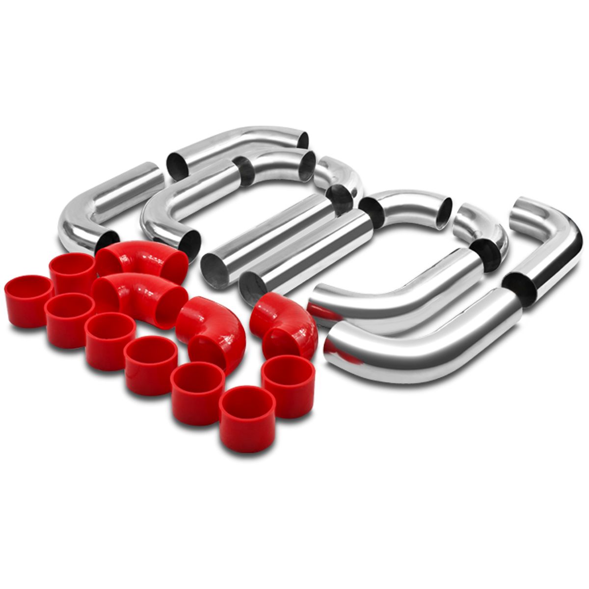 UNIVERSAL TYPE2 12PC 2.5" ALUMINUM INTERCOOLER PIPING + SILICONE HOSE