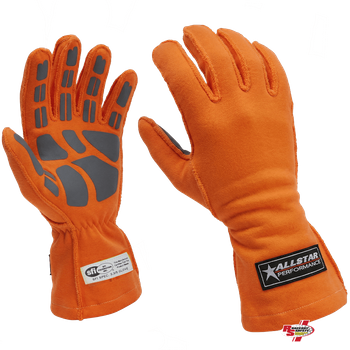 ALLSTAR Performance Driving Gloves Outseam Double Layer Nomex Orange <br>SFI 3.3/5