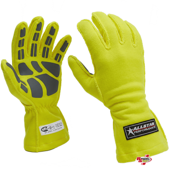 ALLSTAR Performance Driving Gloves Outseam Double Layer Nomex Yellow <br>SFI 3.3/5