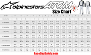 Alpinestars Atom Race Suit Silver/Anthracite/Yellow Fluo Size Chart