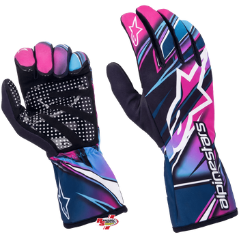 Alpinestars Tech-1 K RACE V2 "COMPETITION" Kart Racing Gloves Fuchsia/Cyan/White