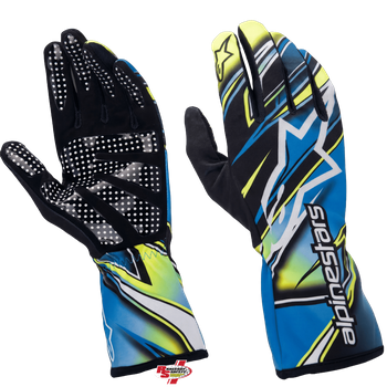 Alpinestars Tech-1 K RACE V2 "COMPETITION" Kart Racing Gloves Yellow Fluo/Blue/White