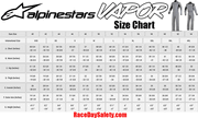 Alpinestars Vapor SFI Auto Racing Suit Gray/Black Size Chart