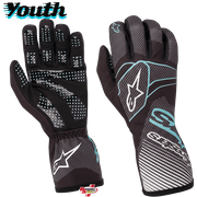 Alpinestars Youth Kart Racing Gloves Tech-1 K RACE S V2 Carbon Black and Turquoise