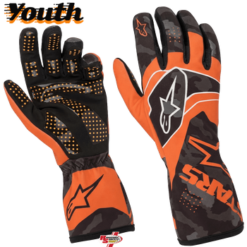 Alpinestars Youth Kart Racing Gloves Tech-1 K RACE S V2 Fluorescent Orange/Black Camo