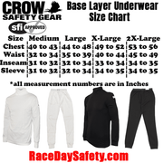 Crow Flame Retardant Racing Underwear Size Chart