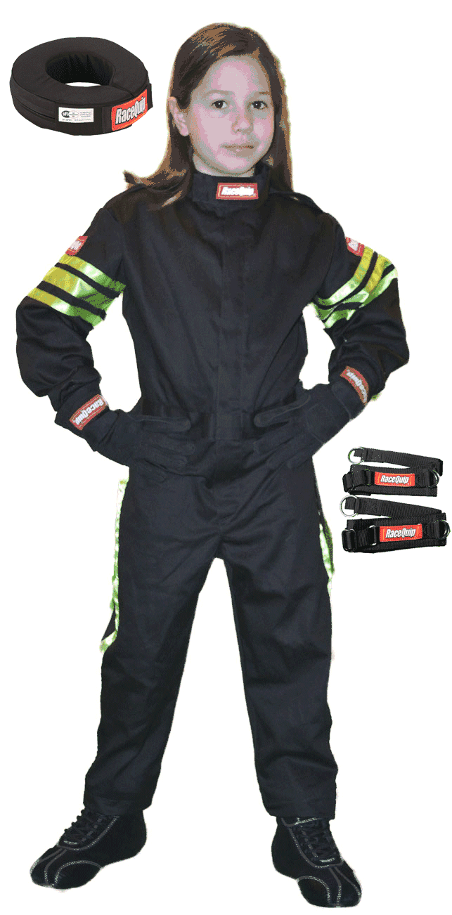 RaceDay Jr Dragster Package Race Suit, Gloves, Neck Collar, Arm Restraints