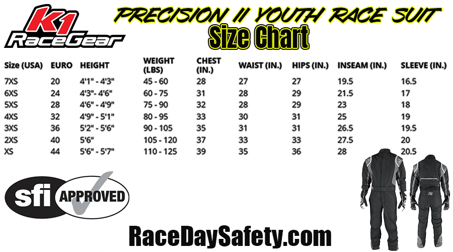 K1 RaceGear Precision II Youth Race Suit Black/Gray <br>SFI 3.2A/5