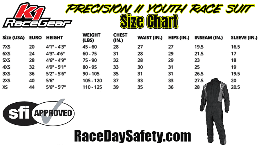 K1 RaceGear Precision II Youth Race Suit Black/Gray <br>SFI 3.2A/5