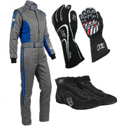 K1 RaceGear Challenger Gray/Blue Package: Includes Challenger Race Suit, Track-1 Race Gloves and Challenger Race Shoes