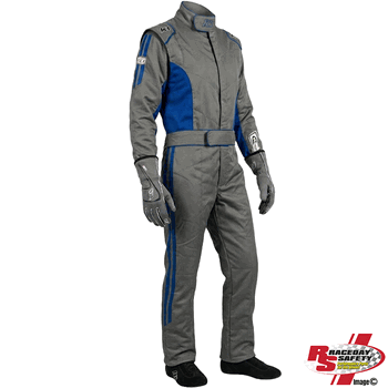 K1 RaceGear Challenger Gray/Blue Package: Includes Challenger Race Suit, Track-1 Race Gloves and Challenger Race Shoes