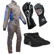 K1 RaceGear Challenger Gray/Blue Package: Includes Challenger Race Suit, Track-1 Race Gloves and Challenger Race Shoes