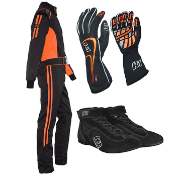 K1 RaceGear Challenger Orange Package: Includes Challenger Race Suit, Track-1 Race Gloves and Challenger Race Shoes