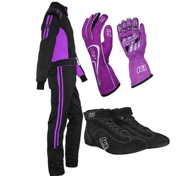 K1 RaceGear Challenger Purple Package: Includes Challenger Race Suit, Track-1 Race Gloves and Challenger Race Shoes