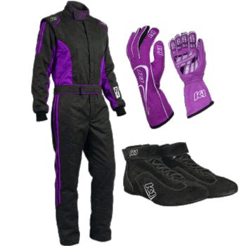 K1 RaceGear Challenger Purple Package: Includes Challenger Race Suit, Track-1 Race Gloves and Challenger Race Shoes