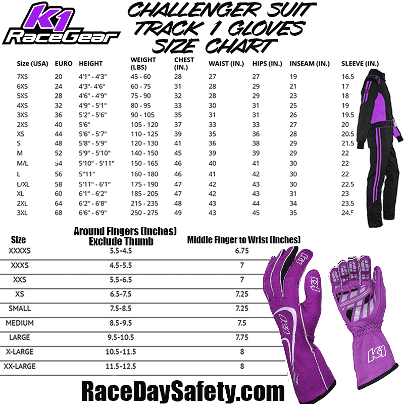 K1 RaceGear Challenger Purple Package: Includes Challenger Race Suit, Track-1 Race Gloves and Challenger Race Shoes