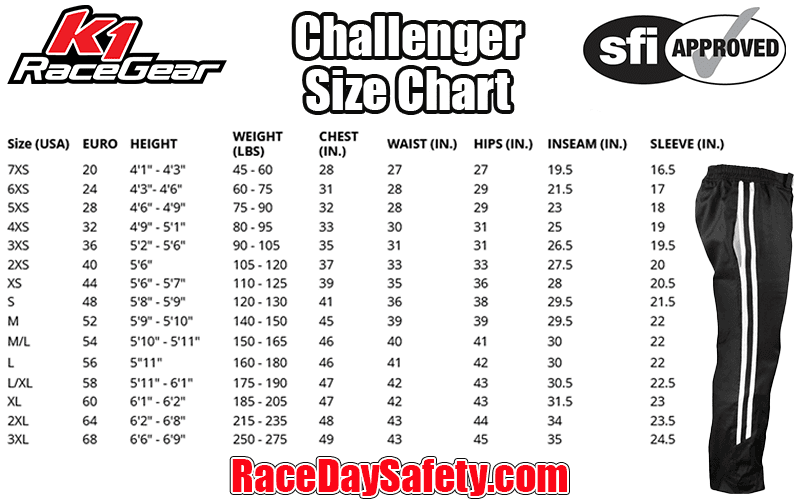 K1 RaceGear Challenger Racing Pants Black/White <br>SFI 3.2A/1