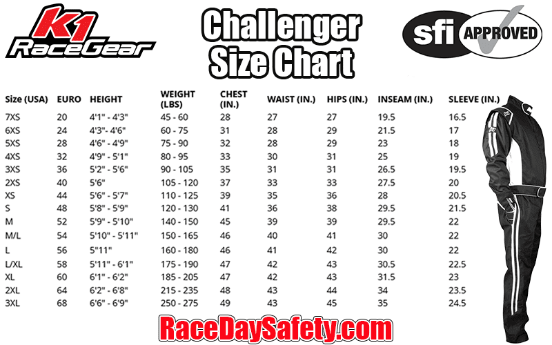 K1 RaceGear Challenger Racing Suit Black/White <br>SFI 3.2A/1