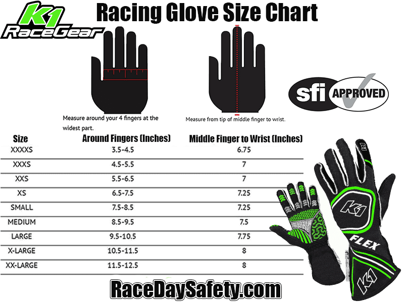 K1 RaceGear Flex Gloves Black/Flo Green <br>SFI 3.3/5