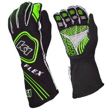 K1 RaceGear Flex Gloves Black/Flo Green <br>SFI 3.3/5