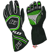 K1 RaceGear Flex Gloves Black/Flo Green <br>SFI 3.3/5