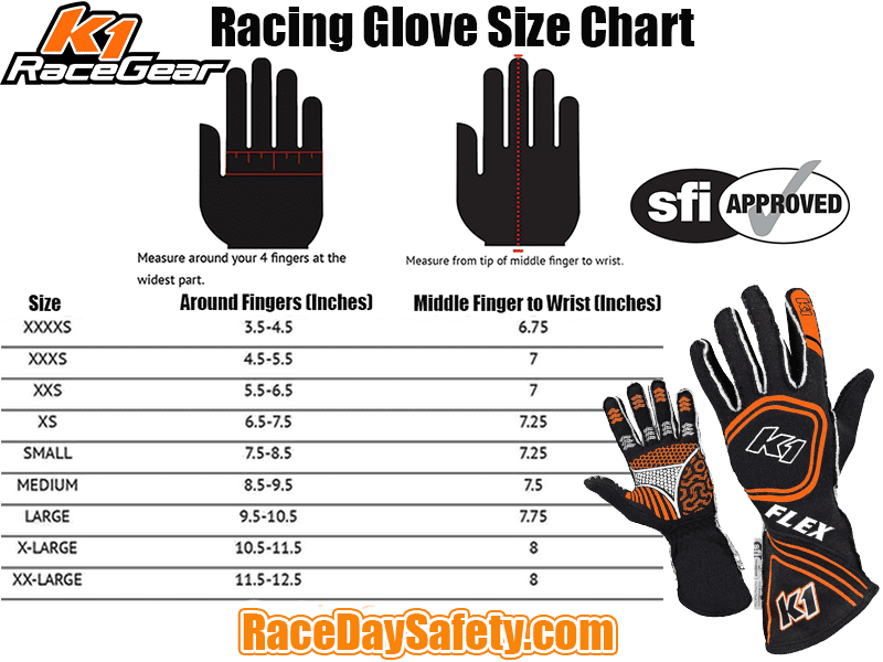 K1 RaceGear Flex Gloves Black/Flo Orange <br>SFI 3.3/5