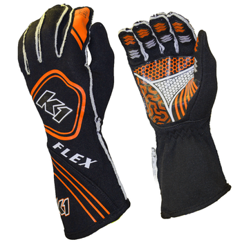 K1 RaceGear Flex Gloves Black/Flo Orange <br>SFI 3.3/5