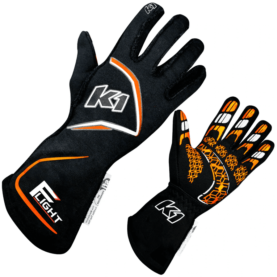 K1 Race Gear Flight SFI/FIA Racing Gloves Black/Flo Orange