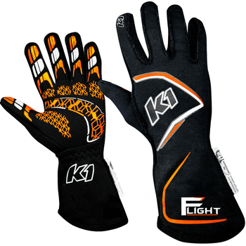 K1 RaceGear Flight SFI Racing Gloves Black/Flo Orange <br>SFI 3.3/5