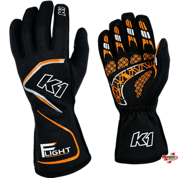 K1 RaceGear Flight SFI Racing Gloves Black/Flo Orange <br>SFI 3.3/5