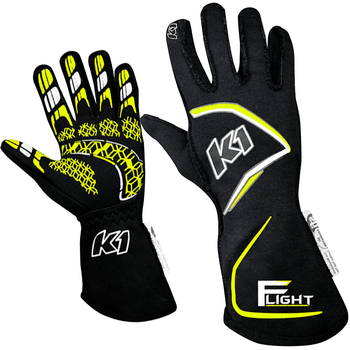 K1 RaceGear Flight SFI Racing Gloves Black/Flo Yellow <br>SFI 3.3/5