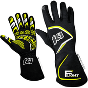 K1 RaceGear Flight SFI Racing Gloves Black/Flo Yellow <br>SFI 3.3/5