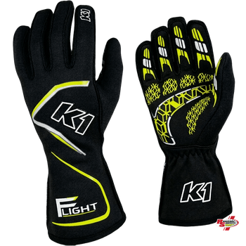 K1 RaceGear Flight SFI Racing Gloves Black/Flo Yellow <br>SFI 3.3/5