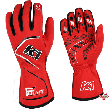 K1 RaceGear Flight SFI Racing Gloves Red <br>SFI 3.3/5