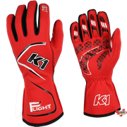 K1 RaceGear Flight SFI Racing Gloves Red <br>SFI 3.3/5