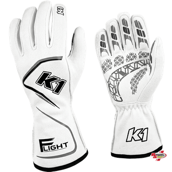 K1 RaceGear Flight SFI Racing Gloves White/Gray <br>SFI 3.3/5