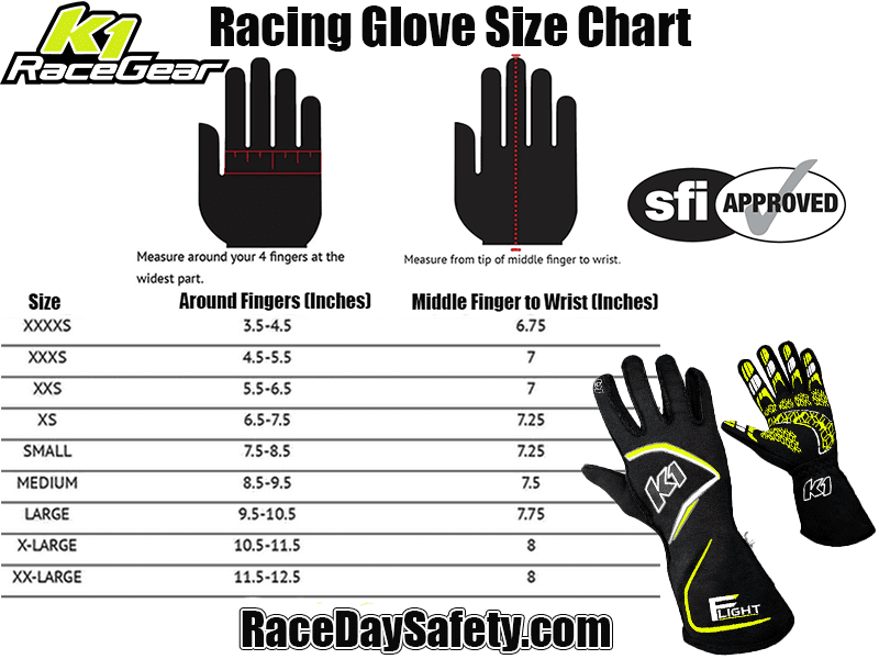K1 RaceGear Flight SFI Racing Gloves Black/Flo Yellow <br>SFI 3.3/5