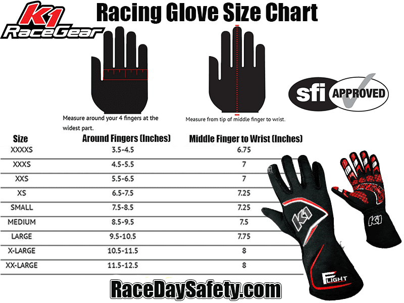K1 RaceGear Flight SFI Racing Gloves Black/Red <br>SFI 3.3/5