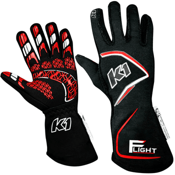 K1 RaceGear Flight SFI Racing Gloves Black/Red <br>SFI 3.3/5