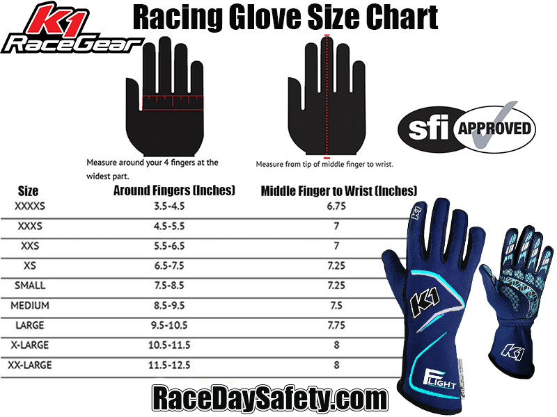 K1 RaceGear Flight SFI Racing Gloves Navy Blue/Flo Blue <br>SFI 3.3/5