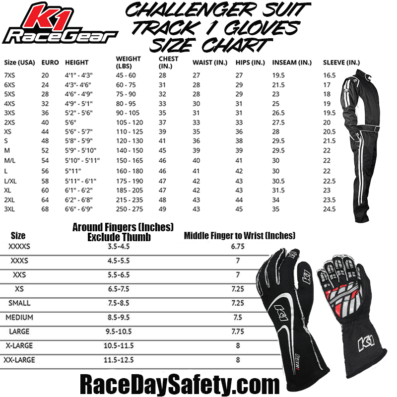 K1 RaceGear Challenger Package: Includes Challenger Race Suit, Track-1 Race Gloves and Challenger Race Shoes